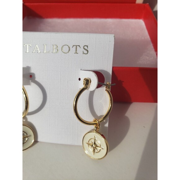NWT Talbots Ivory Cream Enamel Drop Hoop Dangle Earrings Nautical Gift Party - Picture 2 of 8